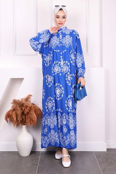 İmajButik Φόρεμα Viscon με μπλε σχέδιο Saks