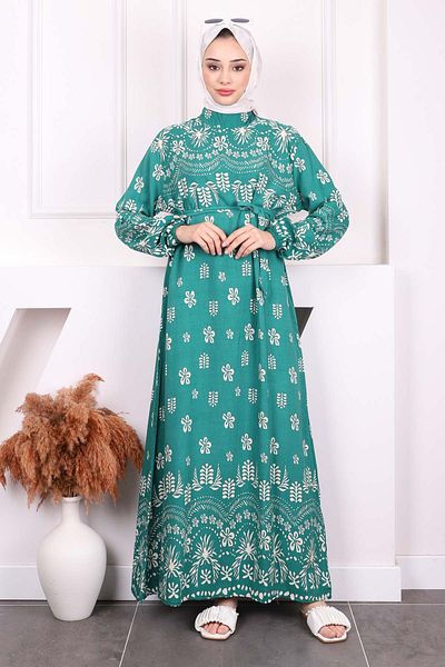 İmajButik Φούστα με πράσινο σχέδιο Layered Viscon φόρεμα