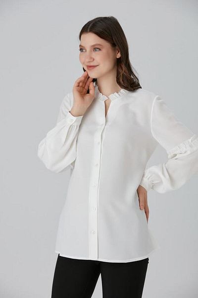 Işşıl B065-khakim Collar Crepe Maternity Shirt