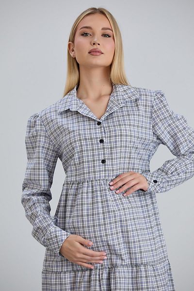 Işşıl 115-Plaid Breastfeeding Detail Cotton Maternity Hijab Tunic-Dress