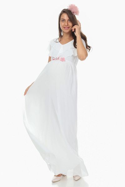 Işşıl 6019-rochie maxi de maternitate din șifon cu guler plisat cu perle