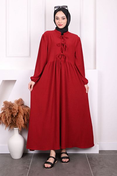 İmajButik Φόρεμα με μανίκια με ελαστικό γιακά με γραβάτα