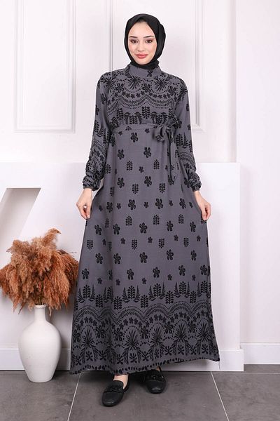 İmajButik Φούστα με γκρι σχέδιο Πλισέ φόρεμα Viscon