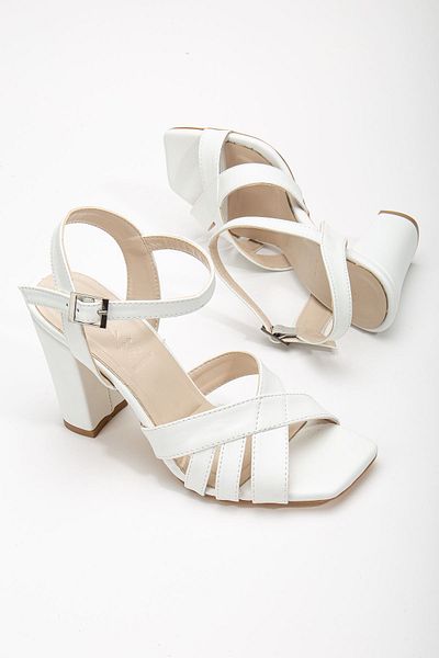 Hayalimdeki Ayakkabı Hope High Heeled White Skin Blunt Toe Women's Shoes