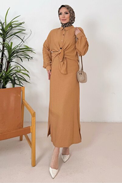 Bestenur Bürümcük Shirt Dress Double Suit 1362 - Mink