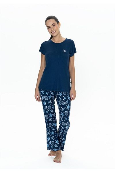 U.S. Polo Assn. يو اس بولو اسن. 20105 طقم بيجامة نسائي بأكمام قصيرة باللون الأزرق الداكن