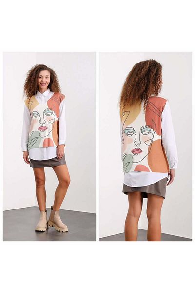 Hatun Atila Women's Side Buttoned Digital Print Sweater