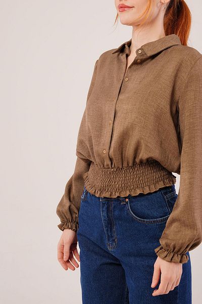 gelirr Brown Blouse with Elastic Waist and Ankle