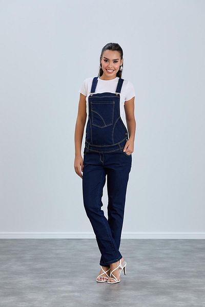 Işşıl IŞIL 5687-Pipe Leg Comfortable Cut Lycra Maternity Jeans Gardener-Tul