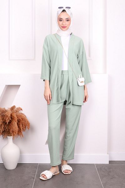 İmajButik Mint Green Wrap Kimono Pants Set