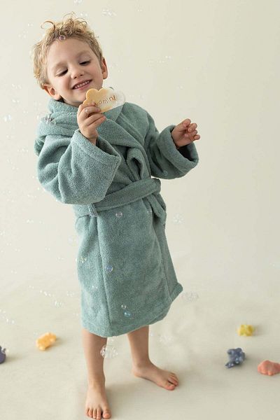 İrya Tiny Bear Organic Cotton Children's Bathrobe Mint