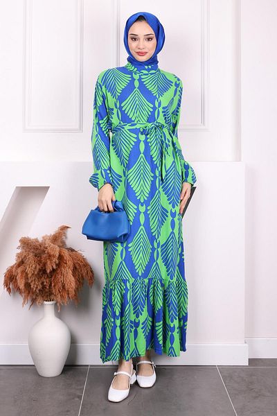 İmajButik Φούστα με πράσινο σχέδιο Layered Viscon φόρεμα