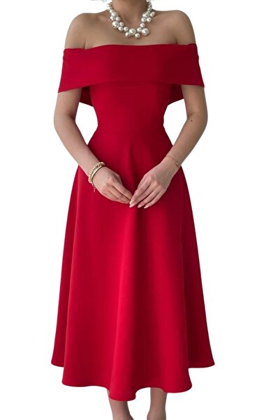 Moda Amore Kadın Abiye & Nikah & Düğün & Balo Elbisesi - Madonna Yaka Atlas Kumaş Midi Boy 167