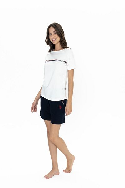 U.S. Polo Assn. U.S. Polo Assn. 20001 Women's Ecru Short Sleeve Round Neck Shorts Set
