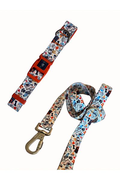 PAWLOOK White Bone, Dog Collar, Dog Walking Strap Set,