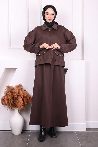 İmajButik Καφέ Μπουφάν Φούστα Scuba Suit
