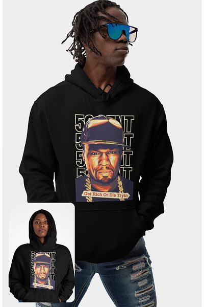 Fuddy Moda Oversize 50 Cent Printed Hooded Sweatshirt, Unisex Rap Music Themed Hoodie