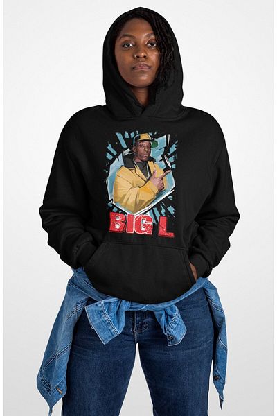 Fuddy Moda Oversize Big L Printed Hooded Sweatshirt, Unisex Rap Music Themed Hoodie