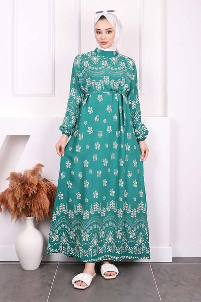 İmajButik Φούστα με πράσινο σχέδιο Layered Viscon φόρεμα