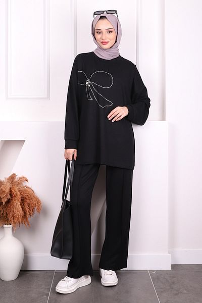 İmajButik Κοστούμι παντελόνι Modal Tunic με Μαύρη Πέτρα