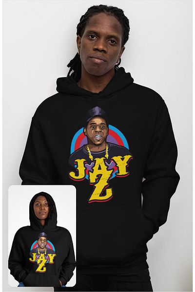Fuddy Moda Unisex Rap Music Themed Oversize Jay Z Printed Hooded Sweatshirt