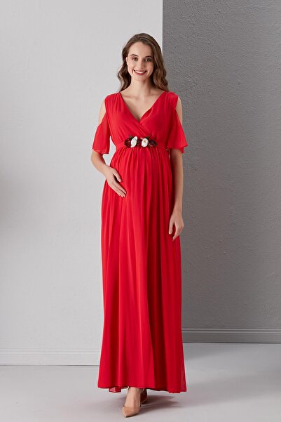 Işşıl 2919-şakayık Kemer Baby Shower Şifon Elbise