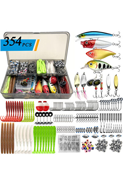 valkyrie 354 Parça Balık Olta Iğne Yem Seti Rapala Kurşun Iğne Silikon Kaşık Çantalı Komple Set