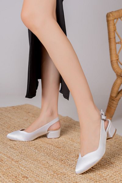 Hayalimdeki Ayakkabı Valentina White Satin Heeled Women's Shoes