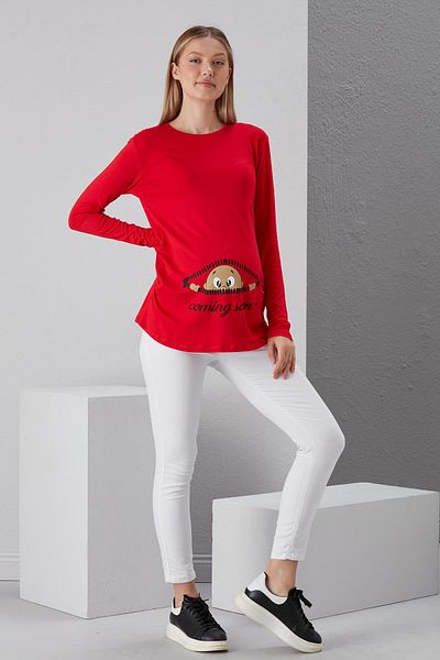 Işşıl 4495-Viscose Baby U Sleeve Maternity T-shirt Facing from Zipper