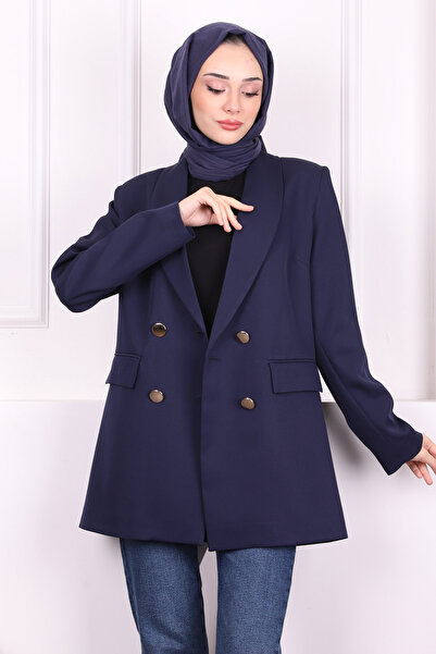 İmajButik Синій блейзер з коміром-стійкою