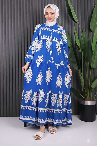 İmajButik Φόρεμα Viscon με μπλε σχέδιο Saks