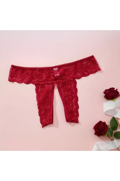 Bacio Women's 3-Piece Private Parts Open Lace Thong Set