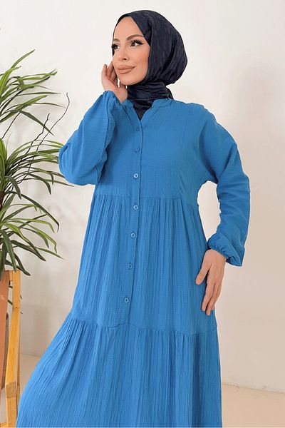 Bestenur Selur V-Neck Dress 1360 - Indigo