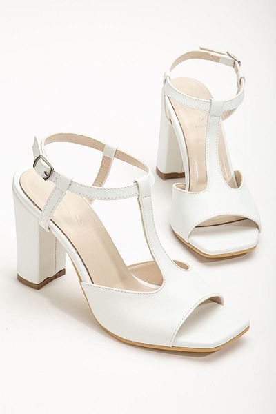 Hayalimdeki Ayakkabı Entela Heeled White Leather Blunt Toe Women's Shoes