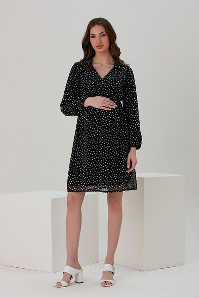 Işşıl E118-drop Pattern Double Breasted Collar Maternity Chiffon Dress