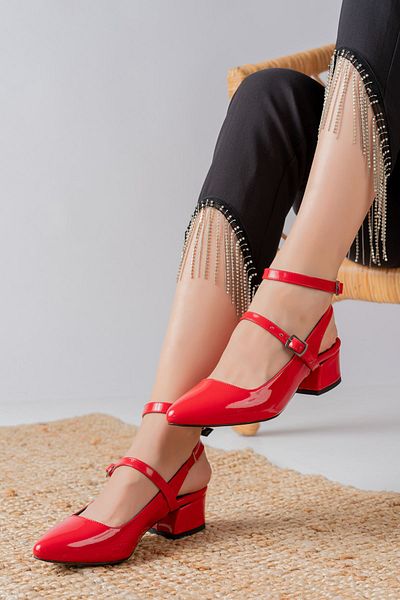 Hayalimdeki Ayakkabı Nita Red Patent Leather - Low Heeled Women's Shoes