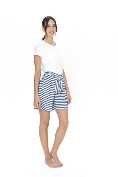 U.S. Polo Assn. 20034 Kadın Ekru Kısa Kollu Yuvarlak Yaka Kuşaklı Şort Takım