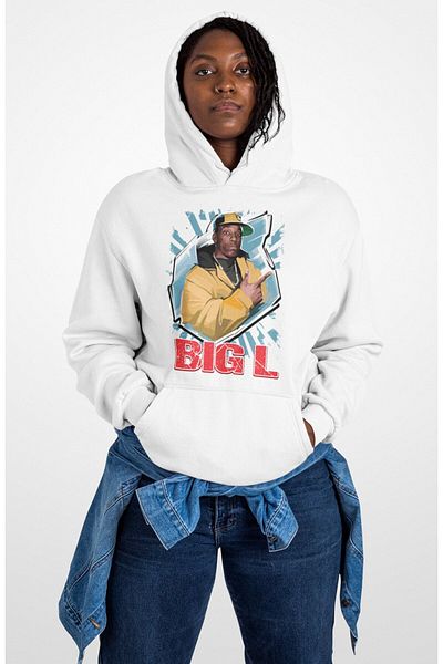 Fuddy Moda Oversize Big L Printed Hooded Sweatshirt, Unisex Rap Music Themed Hoodie