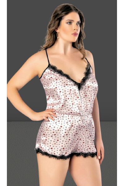 Cooqpoo Λευκό XL-2XL-3XL-4XL Μέγεθος πουά Λεπτό λουράκι Μεγάλο Σατέν Σετ νυχτικό