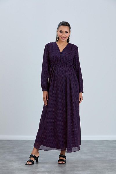 Işşıl IȘIL M053-Rochie maxi din șifon de maternitate cu detalii pentru alăptare