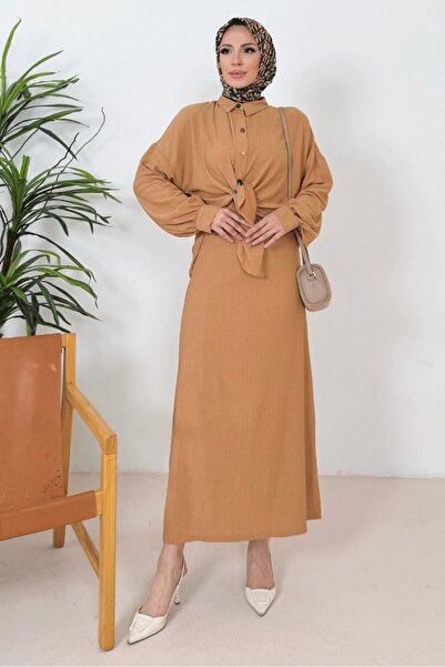 Bestenur Bürümcük Shirt Dress Double Suit 1362 - Mink