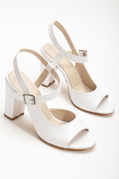 Hayalimdeki Ayakkabı Lovisa Heeled White Patent Leather Women's Shoes
