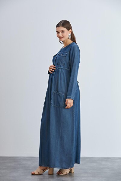 Işşıl IŞŞIL 456-Kapaklı Cep Emzirme Detay Liyosel Hamile Maxi Elbise