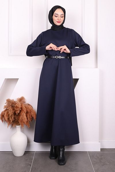 İmajButik Φόρεμα κατάδυσης με μπλε ναυτικό με ζώνη μέσης