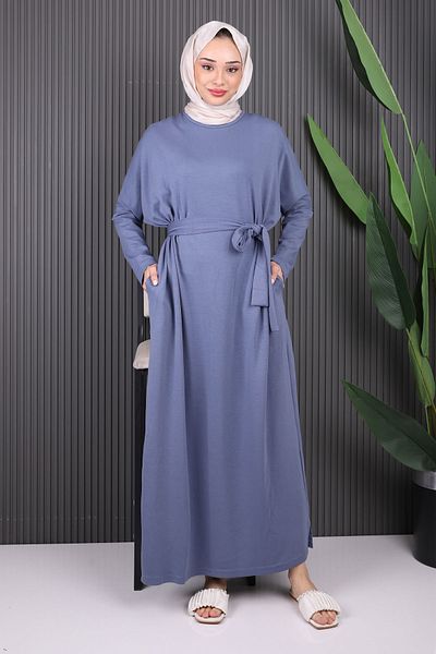 İmajButik Φαρδύ φόρεμα με μανίκια με ζώνη Indigo