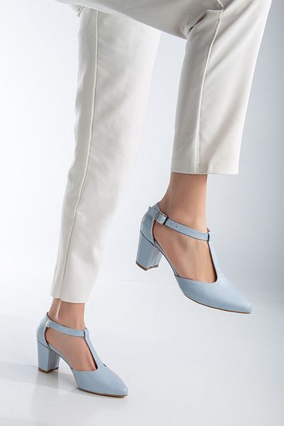 Hayalimdeki Ayakkabı Pantofi de damă cu toc din piele Niven Baby Blue
