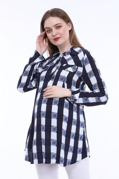 Işşıl 4068-viscose Plaid Maternity Shirt