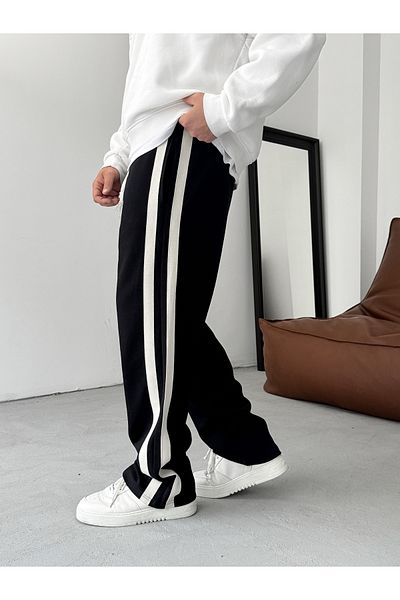 BYBASICMAN Black Double Stripe Pipe Leg Sweatpants Res-5133