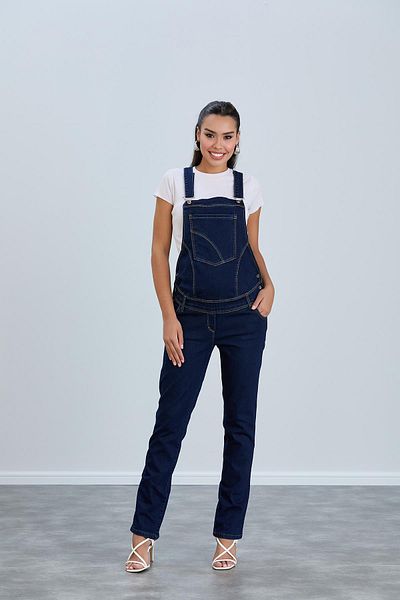 Işşıl IŞIL 5687-Pipe Leg Comfortable Cut Lycra Maternity Jeans Gardener-Tul