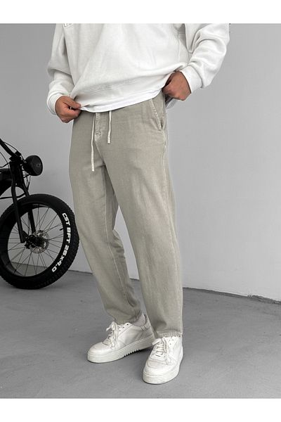 BYBASICMAN Light Khaki Textured Basic Cotton Trousers Res-1077